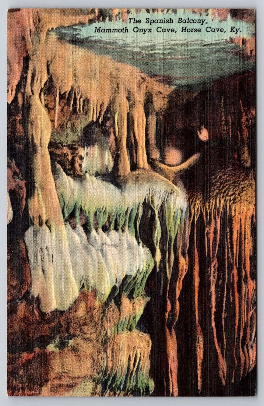 Vintage Linen Postcard Spanish Balcony Mammoth Onyx Cave Horse Cave KY 1938